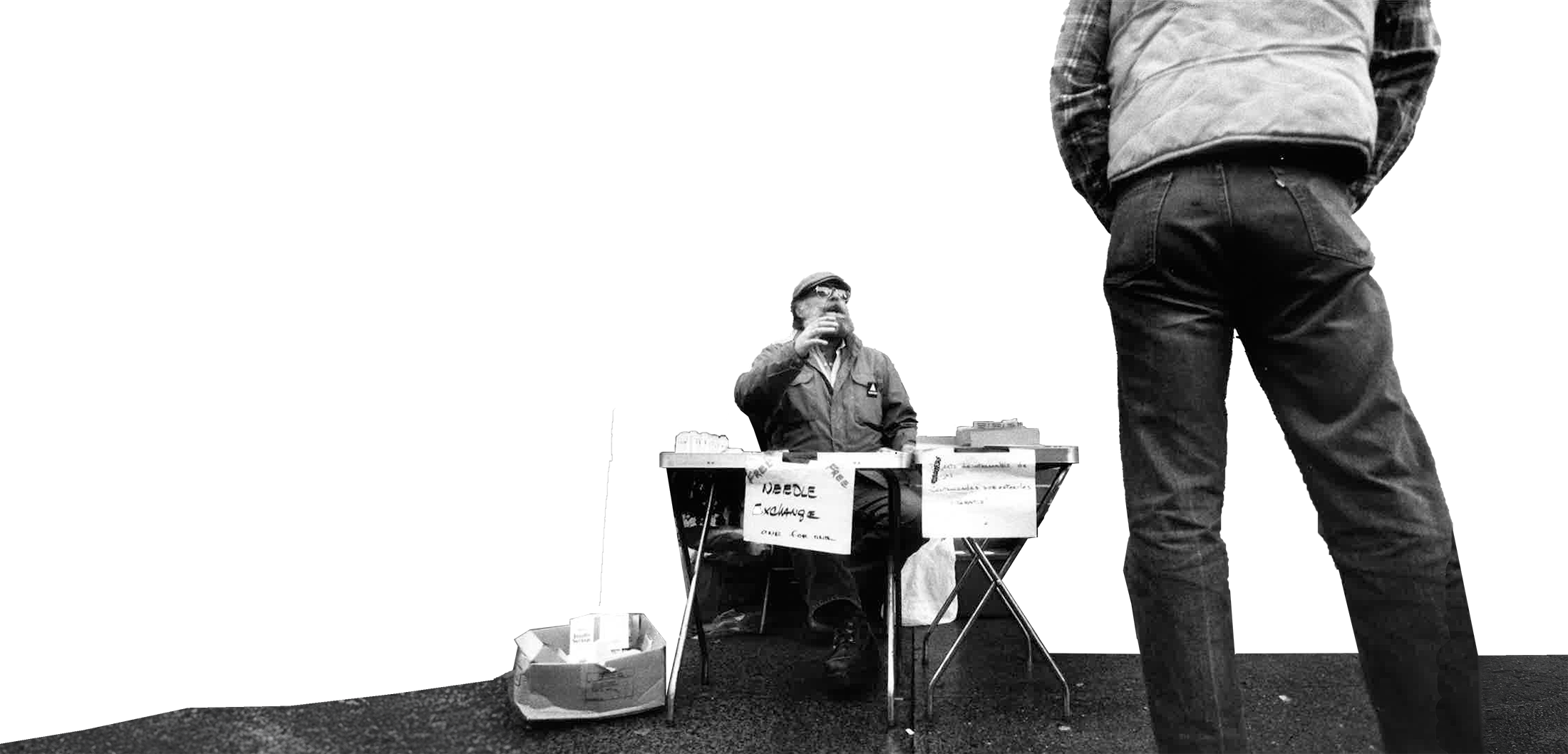 Dave Purchase sitting at a folding table